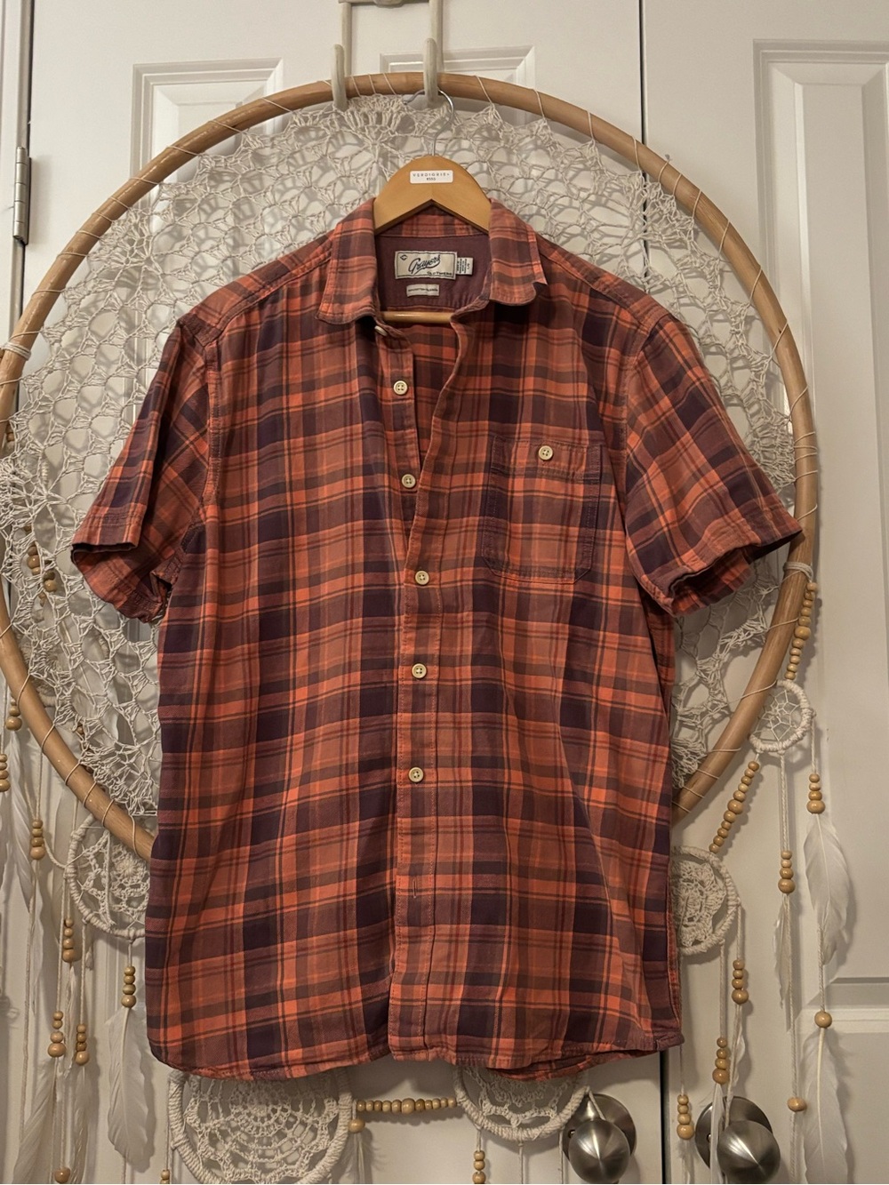 Grayers Salmon Plaid Short-Sleeve Button-Down Shirt Size Large A00398